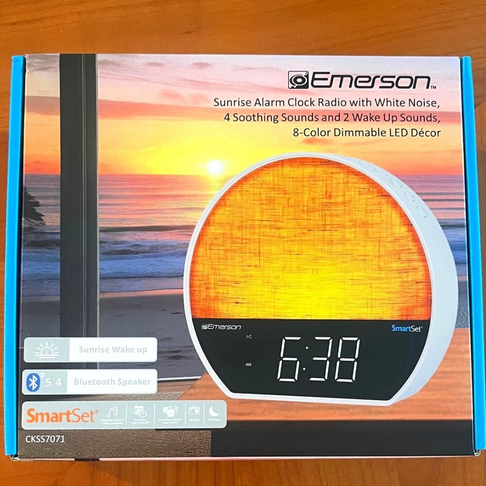 SmartSet Sunrise Alarm Clock Radio w/ White Noise, 6 Sounds, 8 Colors